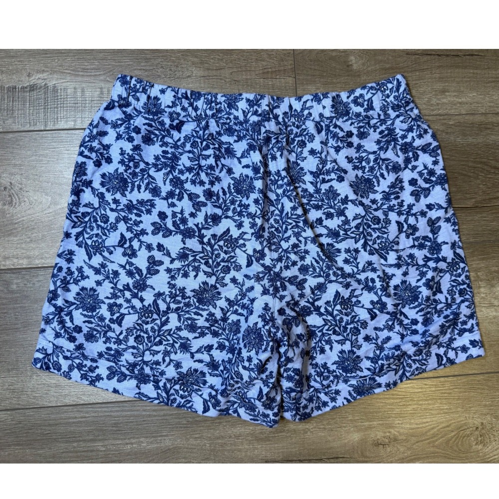 J.Jill Blue White Floral Toile Print Shorts Elastic Waist Casual Summer Medium